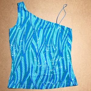 Fancy blue tank clear sequin asymmetrical Medium
